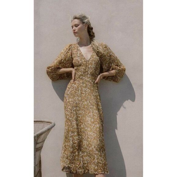 NWT FAITHFULL THE BRAND Sz 6 M NERISA MIDI DRESS IN LA MEDINA PAISLEY PRINT - Picture 1 of 9